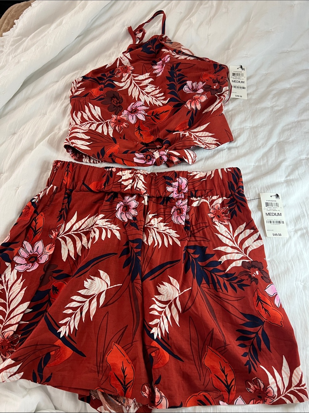 Red Floral Two-Piece Crop Top & Shorts Set